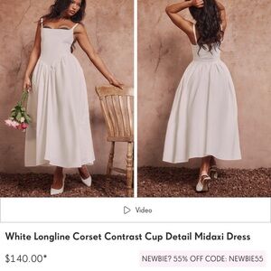 PLT White Longline Corset Contrast Cup Detail Midaxi Dress